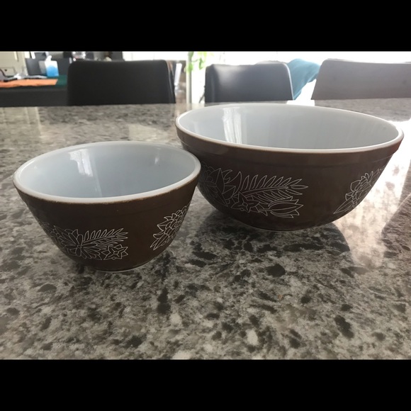 Pyrex Woodland mixing bowls nesting bowls dark brown 401 403 - Picture 5 of 13